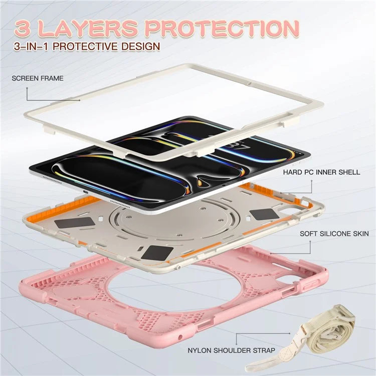 For iPad Pro 13 (2024) Case with Shoulder Strap TPU+PC+Silicone Kickstand Tablet Cover