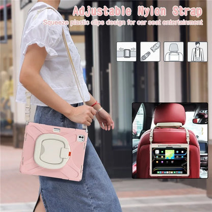 For iPad Pro 13 (2024) Case with Shoulder Strap TPU+PC+Silicone Kickstand Tablet Cover