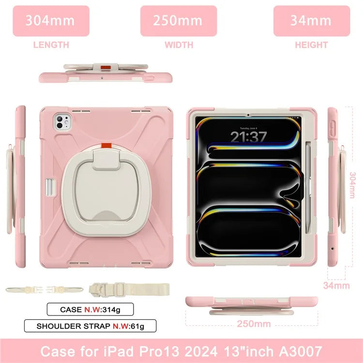 For iPad Pro 13 (2024) Case with Shoulder Strap TPU+PC+Silicone Kickstand Tablet Cover