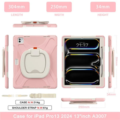 For iPad Pro 13 (2024) Case with Shoulder Strap TPU+PC+Silicone Kickstand Tablet Cover