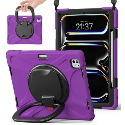 For iPad Pro 13 (2024) Case with Shoulder Strap TPU+PC+Silicone Kickstand Tablet Cover