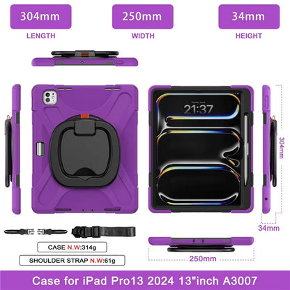 For iPad Pro 13 (2024) Case with Shoulder Strap TPU+PC+Silicone Kickstand Tablet Cover