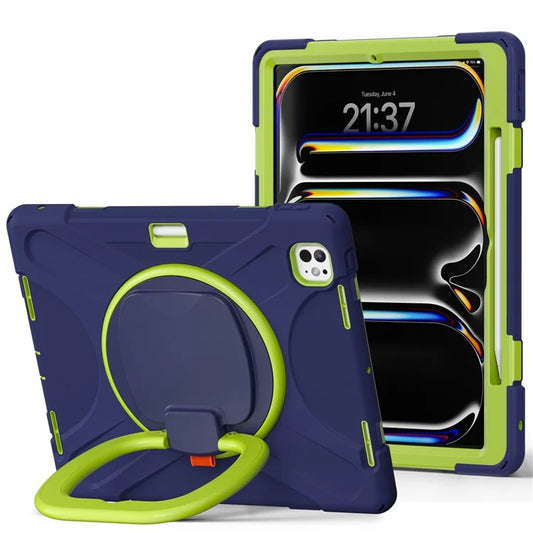 For iPad Pro 13 (2024) Case TPU+PC+Silicone Tablet Cover Swivel Kickstand Handle Grip