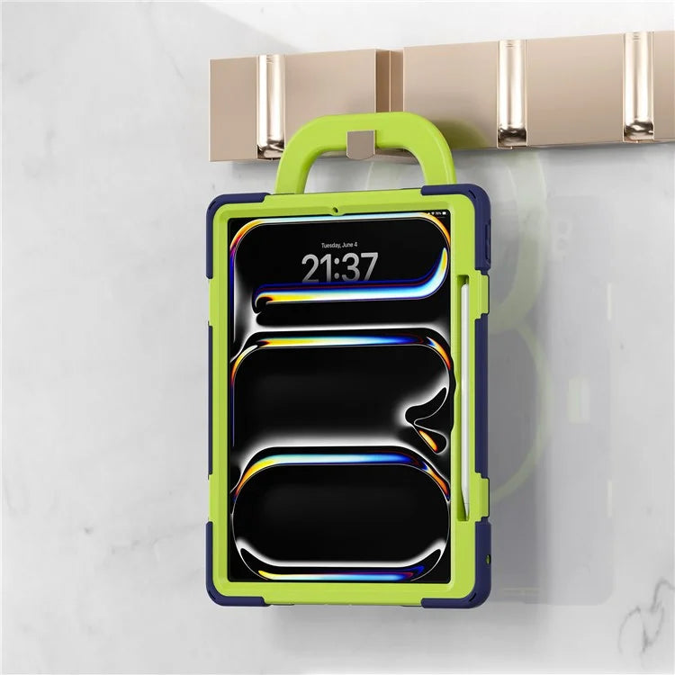 For iPad Pro 13 (2024) Case TPU+PC+Silicone Tablet Cover Swivel Kickstand Handle Grip