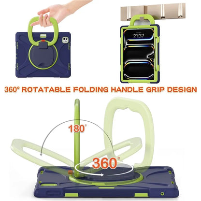 For iPad Pro 13 (2024) Case TPU+PC+Silicone Tablet Cover Swivel Kickstand Handle Grip