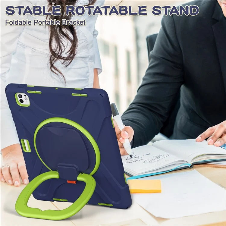 For iPad Pro 13 (2024) Case TPU+PC+Silicone Tablet Cover Swivel Kickstand Handle Grip