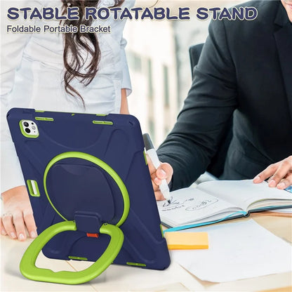 For iPad Pro 13 (2024) Case TPU+PC+Silicone Tablet Cover Swivel Kickstand Handle Grip