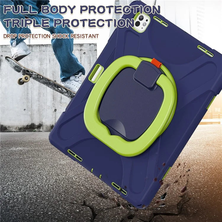 For iPad Pro 13 (2024) Case TPU+PC+Silicone Tablet Cover Swivel Kickstand Handle Grip