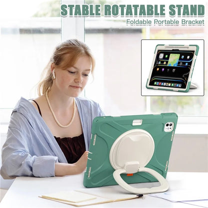 For iPad Pro 13 (2024) Case TPU+PC+Silicone Tablet Cover Swivel Kickstand Handle Grip