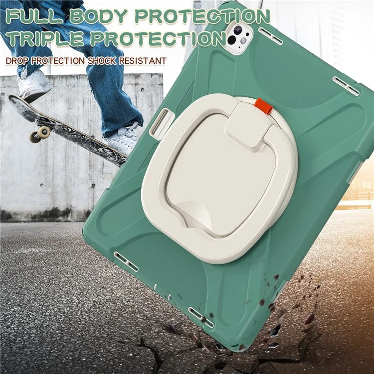 For iPad Pro 13 (2024) Case TPU+PC+Silicone Tablet Cover Swivel Kickstand Handle Grip