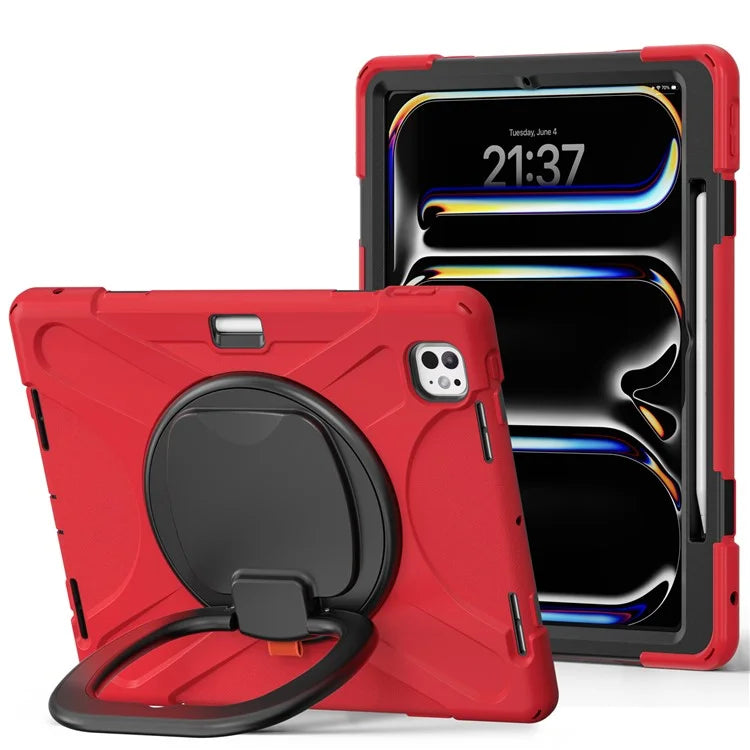 For iPad Pro 13 (2024) Case TPU+PC+Silicone Tablet Cover Swivel Kickstand Handle Grip