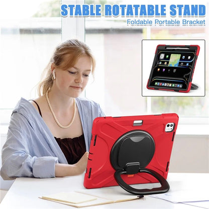 For iPad Pro 13 (2024) Case TPU+PC+Silicone Tablet Cover Swivel Kickstand Handle Grip