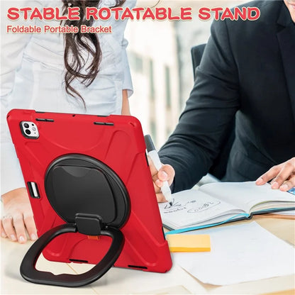 For iPad Pro 13 (2024) Case TPU+PC+Silicone Tablet Cover Swivel Kickstand Handle Grip