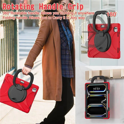 For iPad Pro 13 (2024) Case TPU+PC+Silicone Tablet Cover Swivel Kickstand Handle Grip