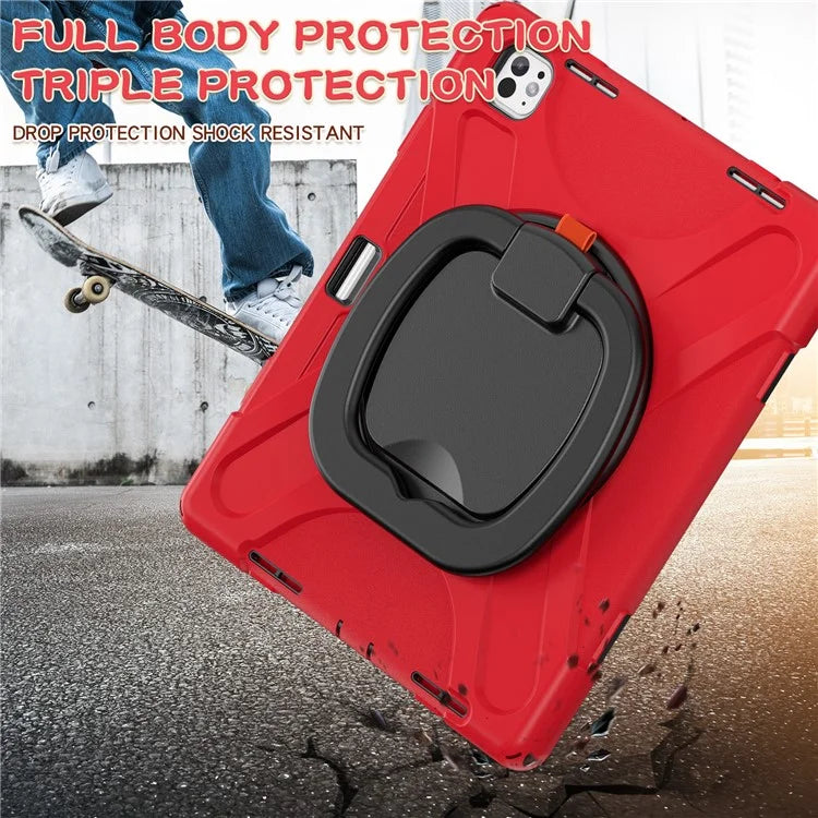 For iPad Pro 13 (2024) Case TPU+PC+Silicone Tablet Cover Swivel Kickstand Handle Grip
