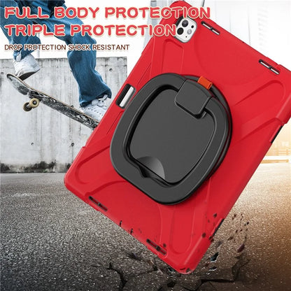 For iPad Pro 13 (2024) Case TPU+PC+Silicone Tablet Cover Swivel Kickstand Handle Grip