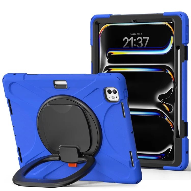 For iPad Pro 13 (2024) Case TPU+PC+Silicone Tablet Cover Swivel Kickstand Handle Grip