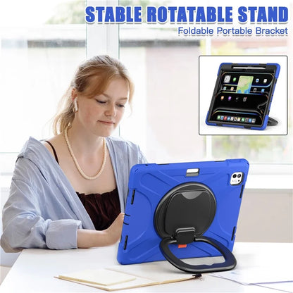 For iPad Pro 13 (2024) Case TPU+PC+Silicone Tablet Cover Swivel Kickstand Handle Grip