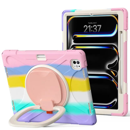 For iPad Pro 13 (2024) Case TPU+PC+Silicone Tablet Cover Swivel Kickstand Handle Grip