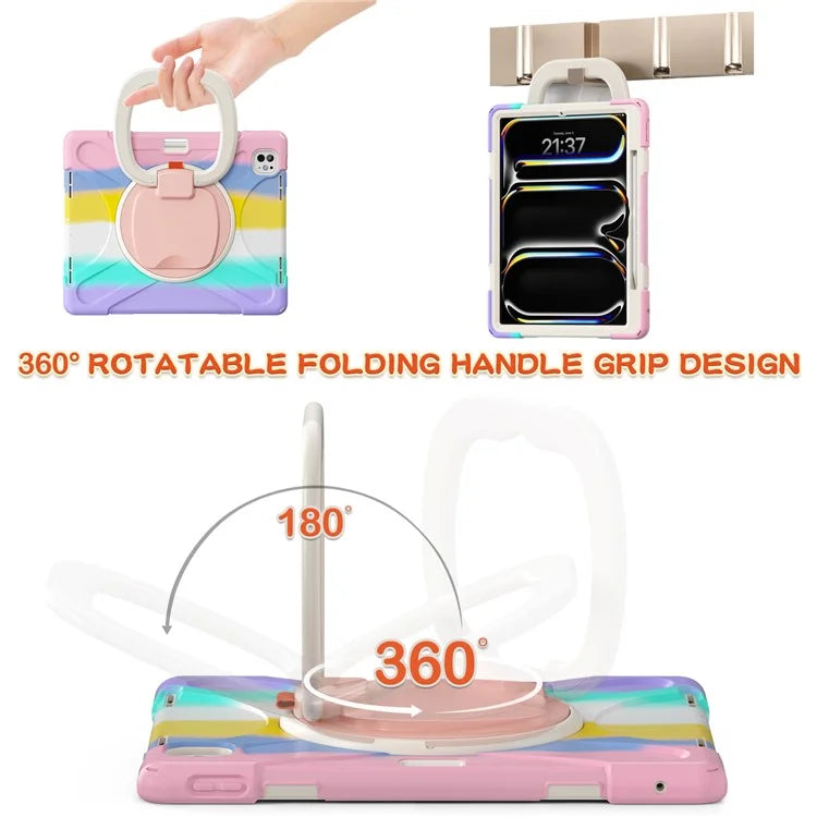 For iPad Pro 13 (2024) Case TPU+PC+Silicone Tablet Cover Swivel Kickstand Handle Grip