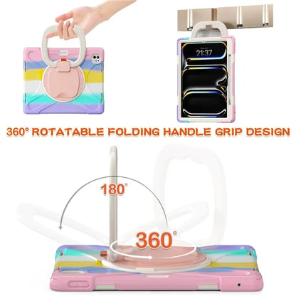 For iPad Pro 13 (2024) Case TPU+PC+Silicone Tablet Cover Swivel Kickstand Handle Grip
