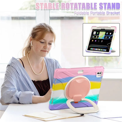 For iPad Pro 13 (2024) Case TPU+PC+Silicone Tablet Cover Swivel Kickstand Handle Grip