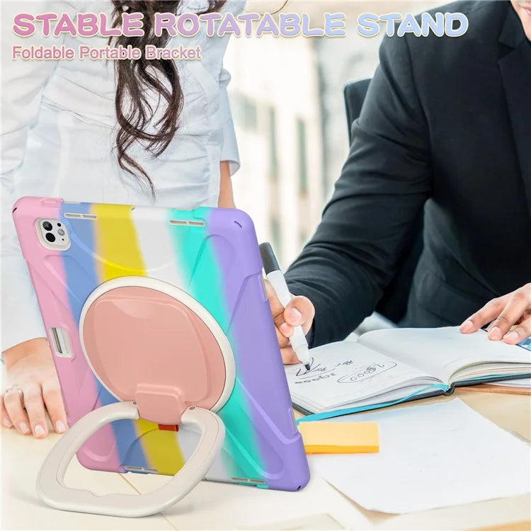 For iPad Pro 13 (2024) Case TPU+PC+Silicone Tablet Cover Swivel Kickstand Handle Grip