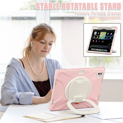 For iPad Pro 13 (2024) Case TPU+PC+Silicone Tablet Cover Swivel Kickstand Handle Grip