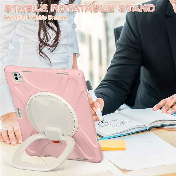 For iPad Pro 13 (2024) Case TPU+PC+Silicone Tablet Cover Swivel Kickstand Handle Grip