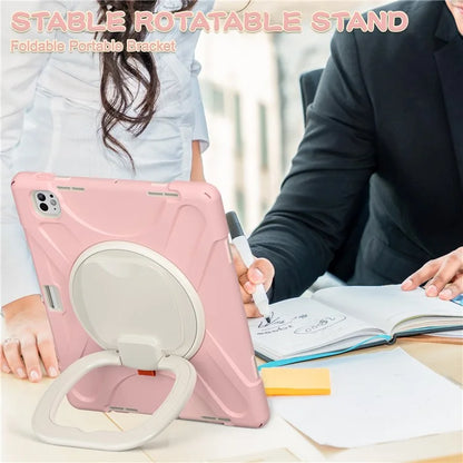 For iPad Pro 13 (2024) Case TPU+PC+Silicone Tablet Cover Swivel Kickstand Handle Grip