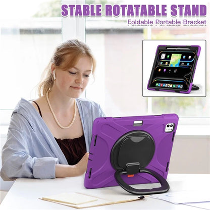 For iPad Pro 13 (2024) Case TPU+PC+Silicone Tablet Cover Swivel Kickstand Handle Grip