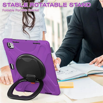 For iPad Pro 13 (2024) Case TPU+PC+Silicone Tablet Cover Swivel Kickstand Handle Grip
