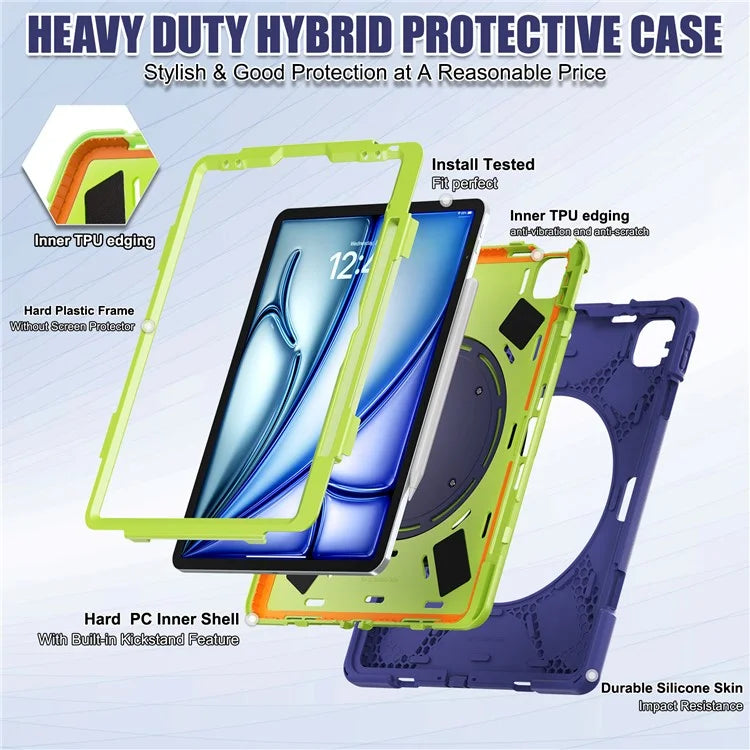 For iPad Air 13 (2024)  /  iPad Pro 12.9 (2022)  /  (2021)  /  (2020)  /  (2018) Case TPU+PC+Silicone Tablet Cover Kickstand