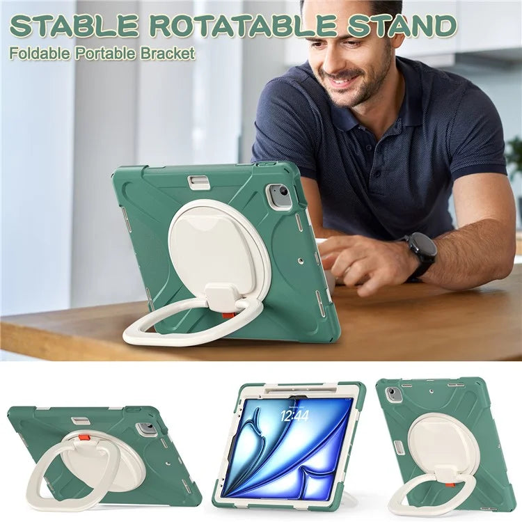 For iPad Air 13 (2024)  /  iPad Pro 12.9 (2022)  /  (2021)  /  (2020)  /  (2018) Case TPU+PC+Silicone Tablet Cover Kickstand