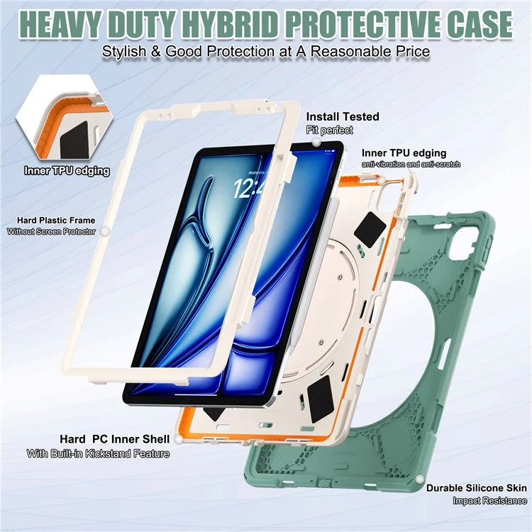 For iPad Air 13 (2024)  /  iPad Pro 12.9 (2022)  /  (2021)  /  (2020)  /  (2018) Case TPU+PC+Silicone Tablet Cover Kickstand