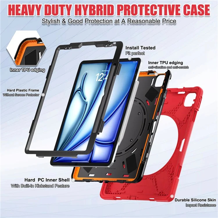 For iPad Air 13 (2024)  /  iPad Pro 12.9 (2022)  /  (2021)  /  (2020)  /  (2018) Case TPU+PC+Silicone Tablet Cover Kickstand