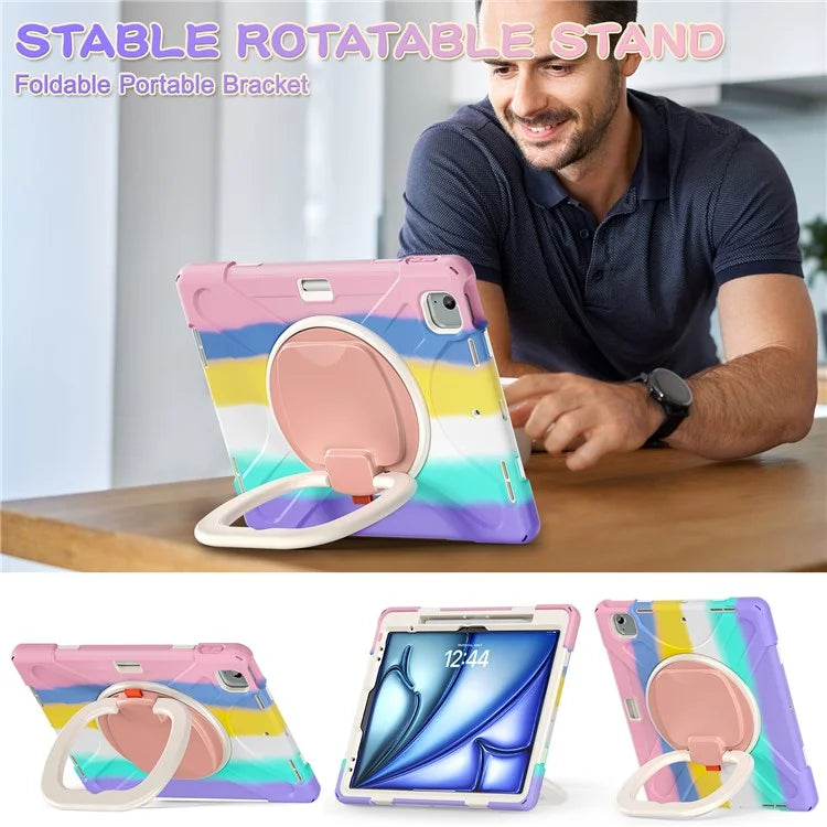For iPad Air 13 (2024)  /  iPad Pro 12.9 (2022)  /  (2021)  /  (2020)  /  (2018) Case TPU+PC+Silicone Tablet Cover Kickstand