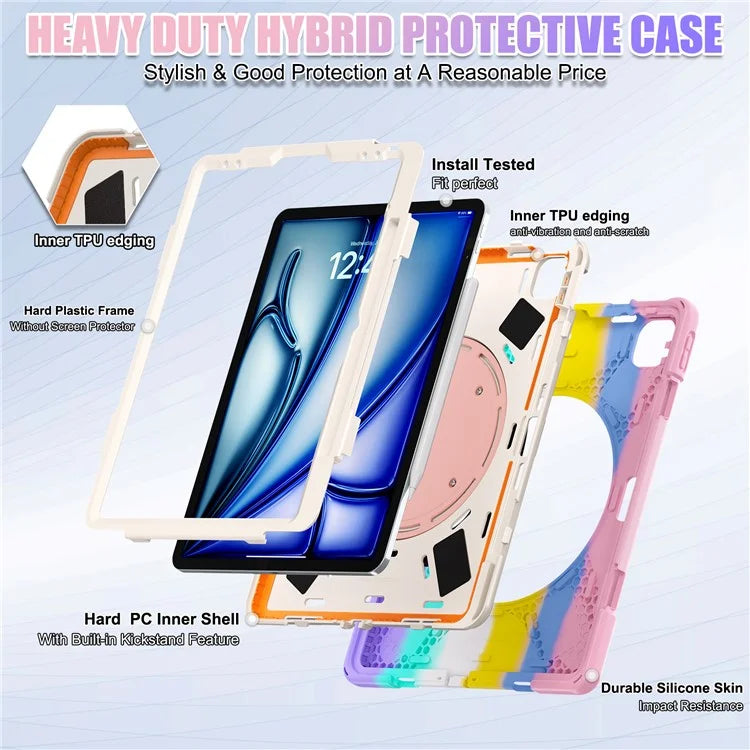 For iPad Air 13 (2024)  /  iPad Pro 12.9 (2022)  /  (2021)  /  (2020)  /  (2018) Case TPU+PC+Silicone Tablet Cover Kickstand