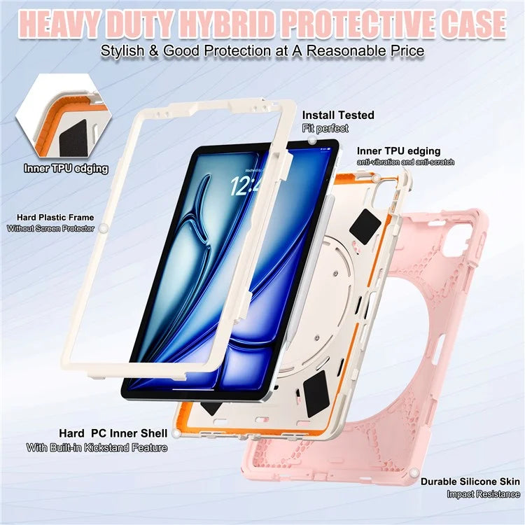 For iPad Air 13 (2024)  /  iPad Pro 12.9 (2022)  /  (2021)  /  (2020)  /  (2018) Case TPU+PC+Silicone Tablet Cover Kickstand