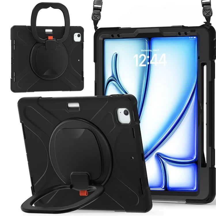 For iPad Air 13 (2024) / iPad Pro 12.9 (2022) / (2021) / (2020) / (2018) Case PC+Silicone Tablet Cover with Shoulder Strap