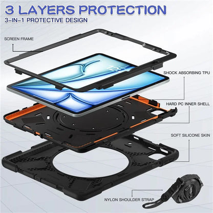 For iPad Air 13 (2024) / iPad Pro 12.9 (2022) / (2021) / (2020) / (2018) Case PC+Silicone Tablet Cover with Shoulder Strap