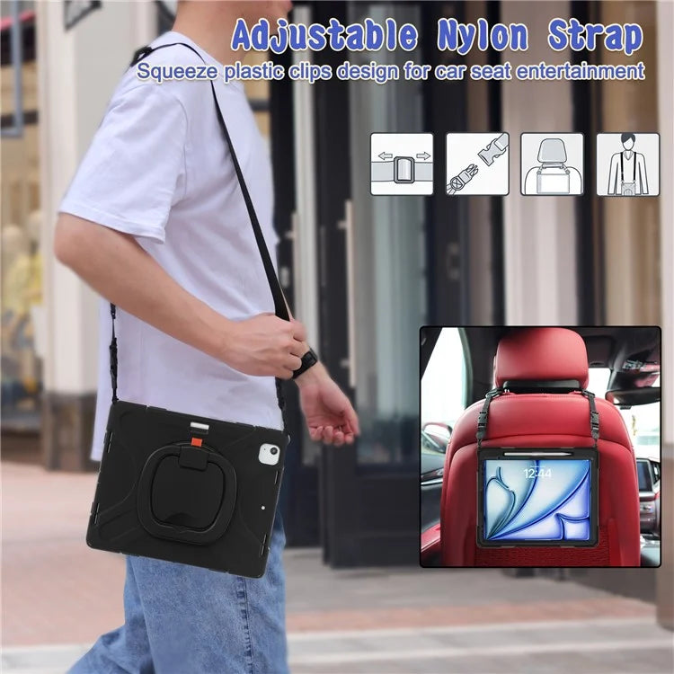 For iPad Air 13 (2024) / iPad Pro 12.9 (2022) / (2021) / (2020) / (2018) Case PC+Silicone Tablet Cover with Shoulder Strap