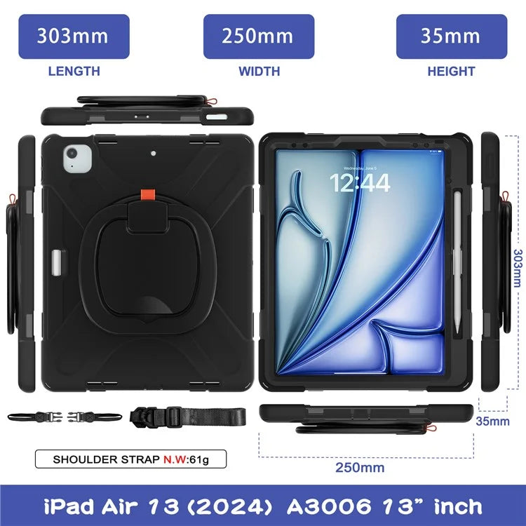 For iPad Air 13 (2024) / iPad Pro 12.9 (2022) / (2021) / (2020) / (2018) Case PC+Silicone Tablet Cover with Shoulder Strap