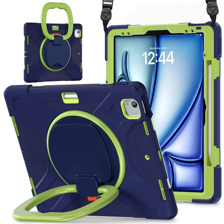 For iPad Air 13 (2024)  /  iPad Pro 12.9 (2022)  /  (2021)  /  (2020)  /  (2018) Case TPU+PC+Silicone Tablet Cover with Shoulder Strap