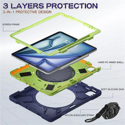 For iPad Air 13 (2024)  /  iPad Pro 12.9 (2022)  /  (2021)  /  (2020)  /  (2018) Case TPU+PC+Silicone Tablet Cover with Shoulder Strap