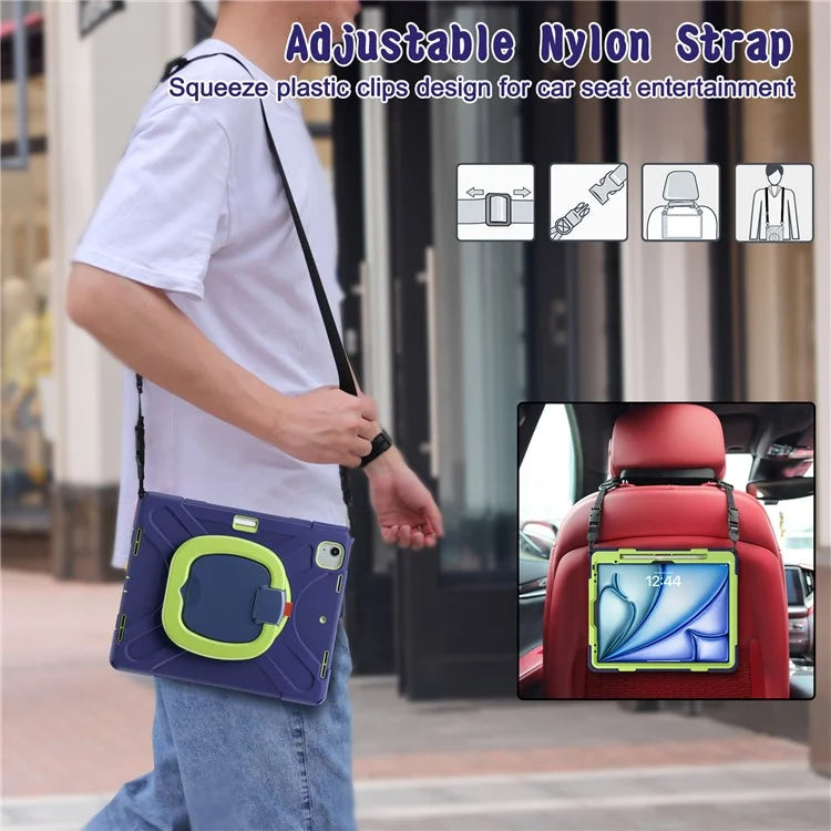 For iPad Air 13 (2024)  /  iPad Pro 12.9 (2022)  /  (2021)  /  (2020)  /  (2018) Case TPU+PC+Silicone Tablet Cover with Shoulder Strap