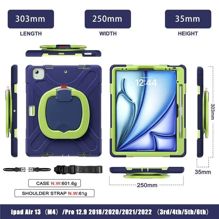 For iPad Air 13 (2024)  /  iPad Pro 12.9 (2022)  /  (2021)  /  (2020)  /  (2018) Case TPU+PC+Silicone Tablet Cover with Shoulder Strap