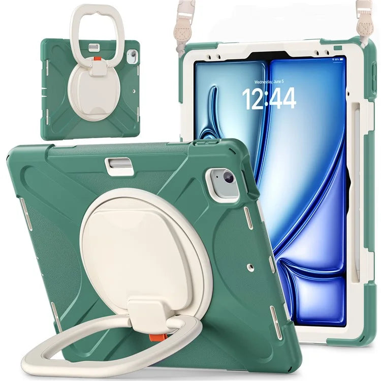 For iPad Air 13 (2024)  /  iPad Pro 12.9 (2022)  /  (2021)  /  (2020)  /  (2018) Case TPU+PC+Silicone Tablet Cover with Shoulder Strap
