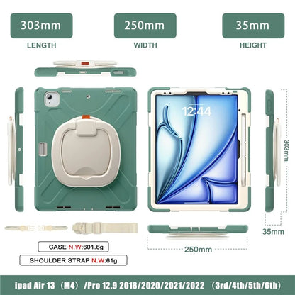 For iPad Air 13 (2024)  /  iPad Pro 12.9 (2022)  /  (2021)  /  (2020)  /  (2018) Case TPU+PC+Silicone Tablet Cover with Shoulder Strap