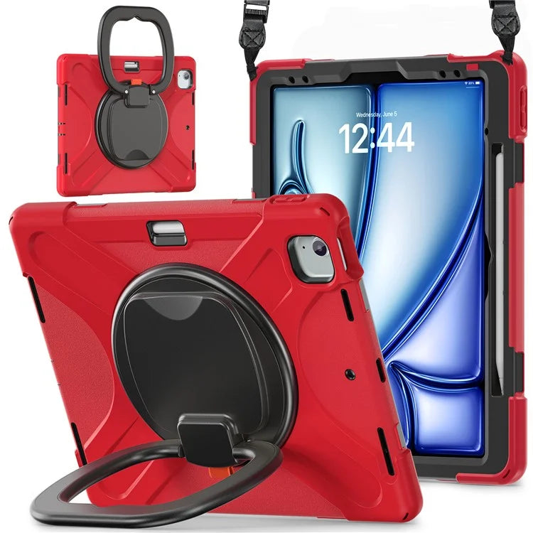 For iPad Air 13 (2024)  /  iPad Pro 12.9 (2022)  /  (2021)  /  (2020)  /  (2018) Case TPU+PC+Silicone Tablet Cover with Shoulder Strap